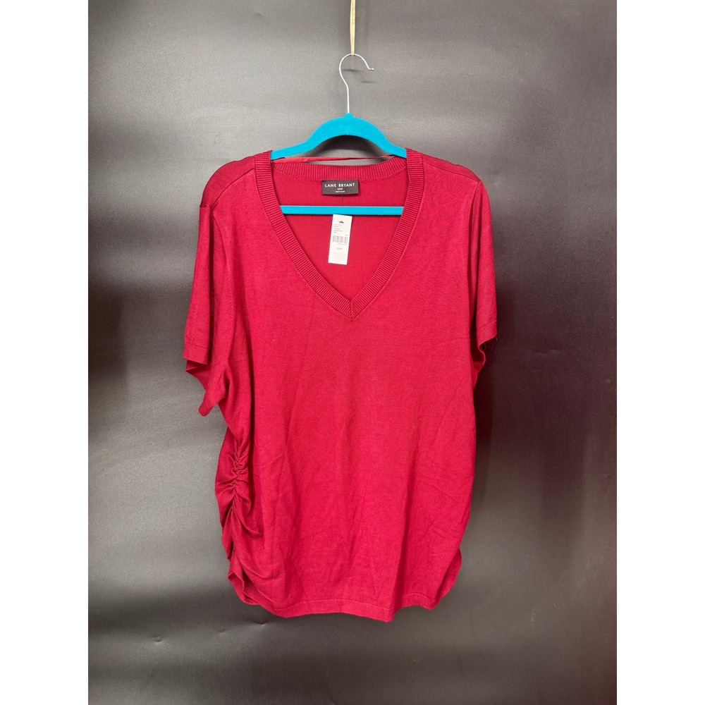 Lane Bryant Sweater Top Womens 22/24 Red NWT V-Neck Side Ruched Knit